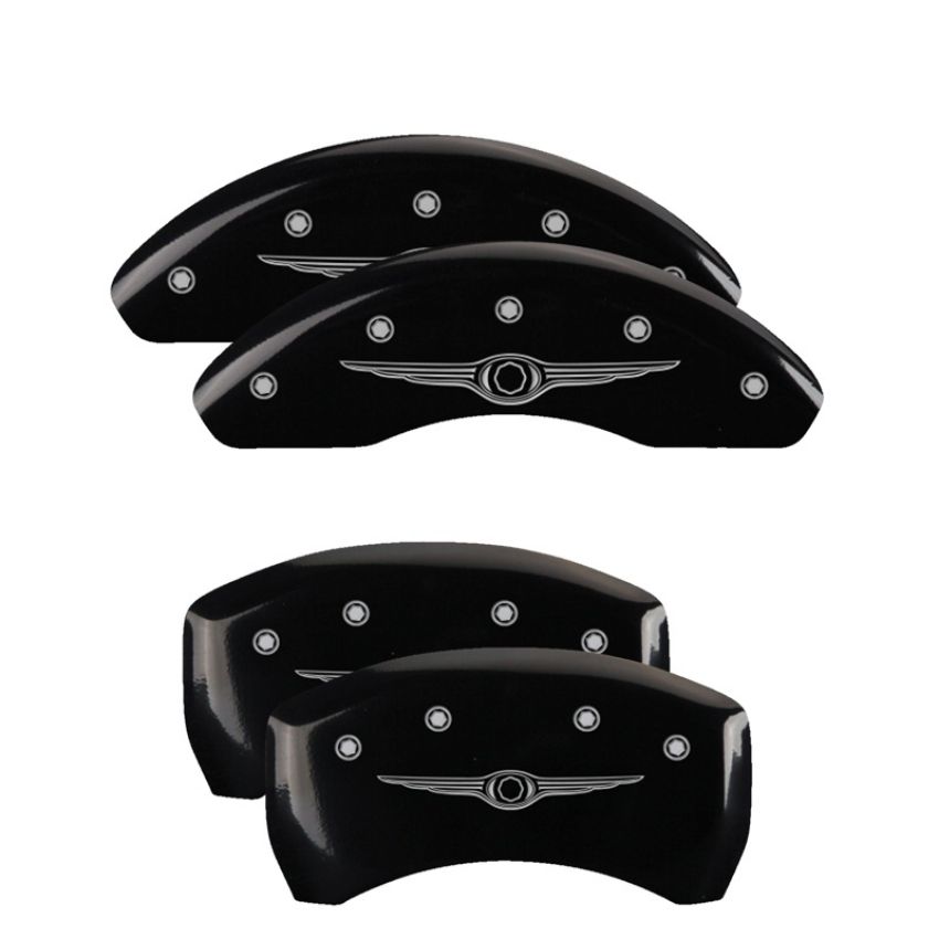 MGP 32011SCW1BK 4 Caliper Covers Engraved Front & Rear Style 1/Chrysler Wing Black finish silver ch