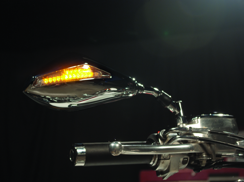 BikeMaster 600298 Universal Mirror with Integrated Turn Signals 10mm - Pair - Chrome