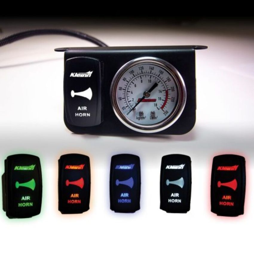 Kleinn Air Horns 1303W Kleinn Panel Mounted 160 PSI Gauge w/ an Illuminated WHITE Momentary Rocker Switch