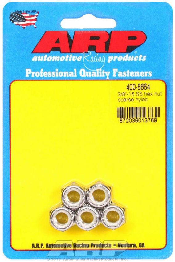 ARP ARP400-8664 S/S Hex Nyloc Nuts 3/8-16 (5)