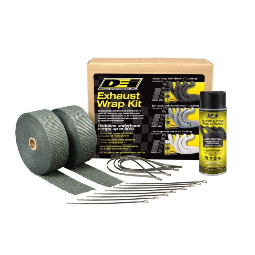 Design Engineering 10110 Exhaust Wrap & HT Spray Kit Glass Fiber Black 2in x 50ft