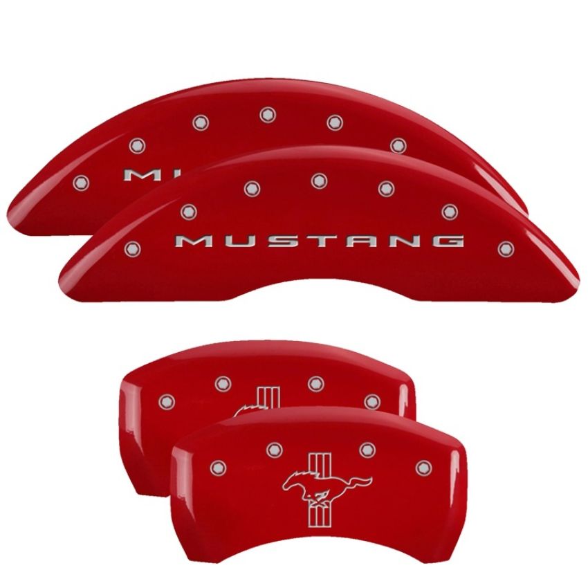 MGP 10201SMB2RD 4 Caliper Covers Engraved Front 2015/Mustang Engraved Rear 2015/Bar & Pony Red finish silver ch