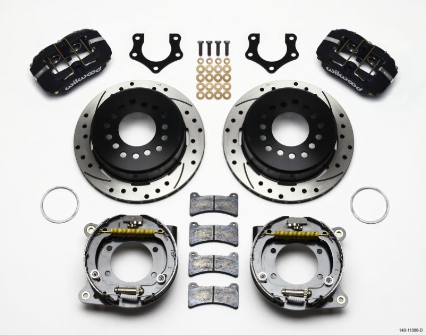 Wilwood 140-11386-D Dynapro Low-Profile 11.00in P-Brake Kit Drilled Mopar/Dana 2.50in Off w/Snap Ring Brng