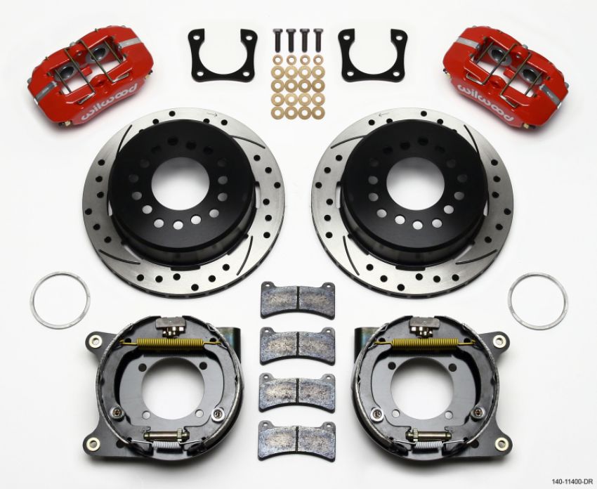 Wilwood 140-11400-DR Dynapro Low-Profile 11.00in P-Brake Kit Drill-Red Chevy 12 Bolt Spcl 2.81in Off Stag Mount