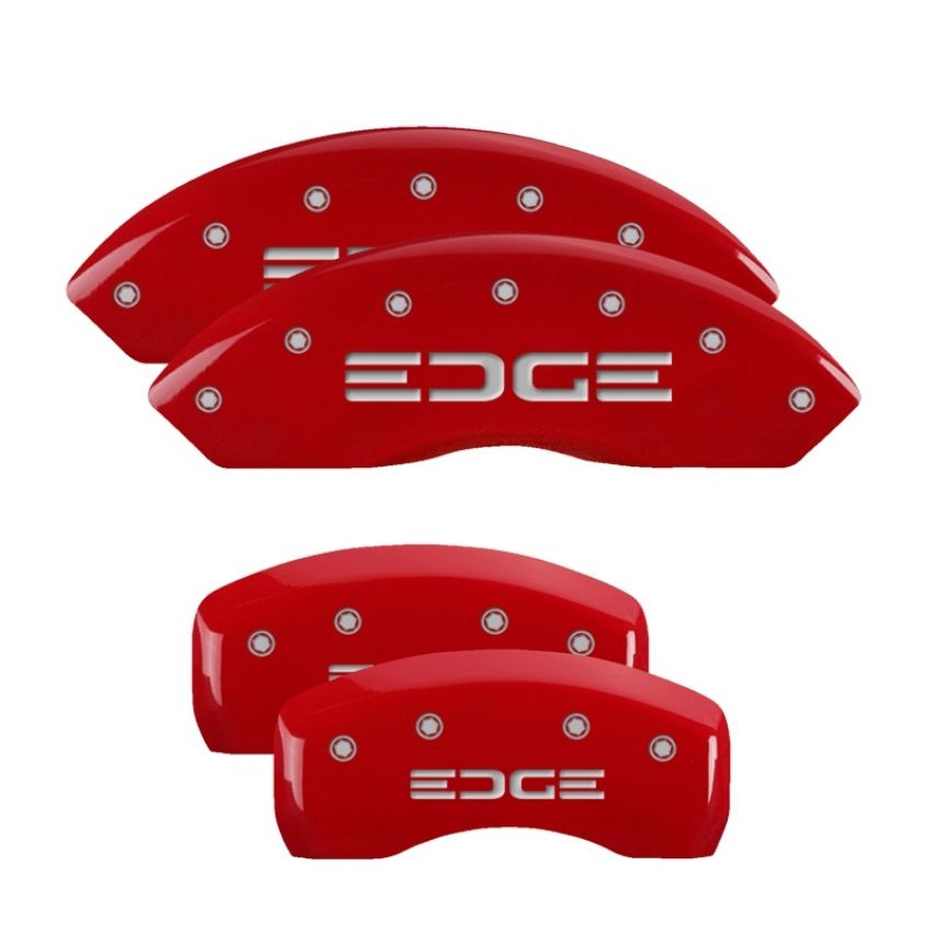 MGP 10042SEDGRD 4 Caliper Covers Engraved Front & Rear Edge Red finish silver ch