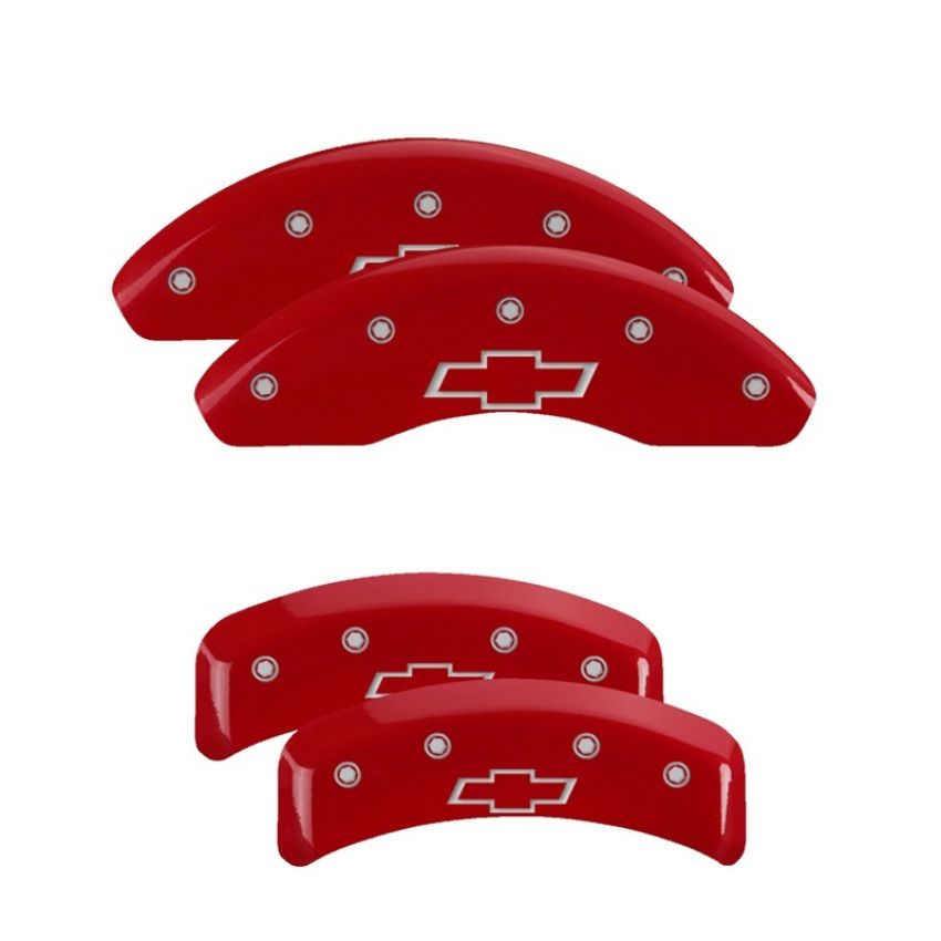 MGP 14026SBOWRD 4 Caliper Covers Engraved Front & Rear Bowtie Red finish silver ch