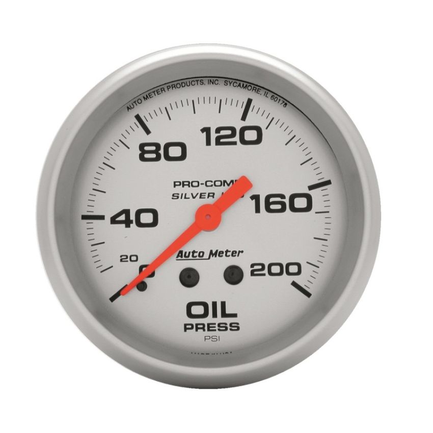 AUTOMETER ATM4622 Pro Comp 2-5/8in Silver Liq-Fill Oil 0-200 PSI