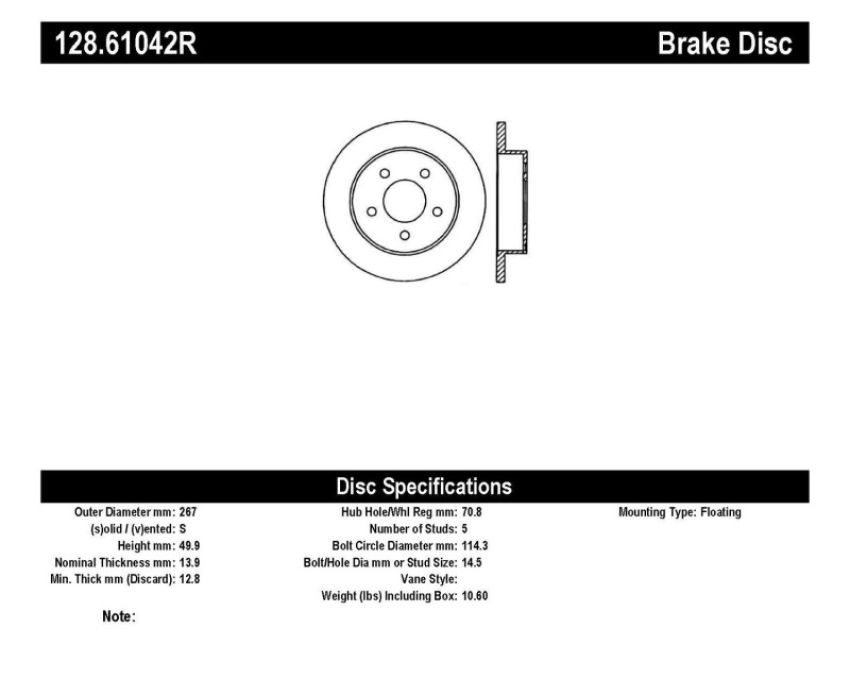 Stoptech 128.61042R Drilled Sport Brake Rotor