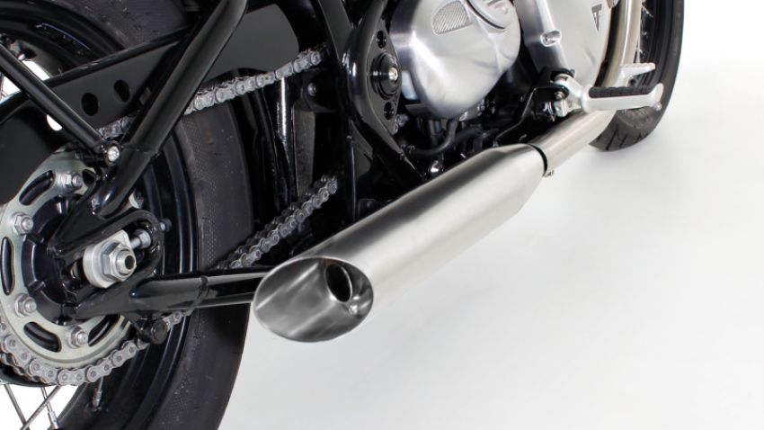 Remus 7102 918117L 2017 Triumph Bonneville Bobber (Euro 4) Custom Slash Cut Stainless Steel Slip On - Left Side
