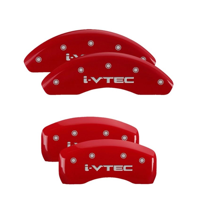 MGP 20197SIVTRD 4 Caliper Covers Engraved Front & Rear i-Vtec Red finish silver ch