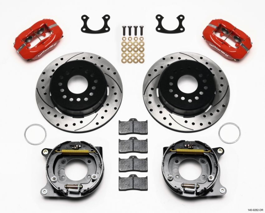 Wilwood 140-9282-DR Forged Dynalite P/S Park Brake Kit Drill-Red Small Ford 2.50in Offset