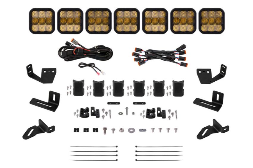 Diode Dynamics DD7825 Prinsu/Sherpa Roof Racks- SS5 7-Pod CrossLink Mounting Kit - Sport Yellow Combo
