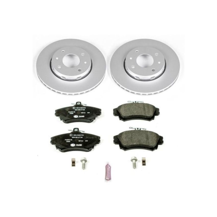 PowerStop ESK911 Genuine Geomet Coated Rotors, ECE-R90 Brake Pads + Hardware Kit