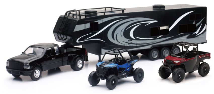 New Ray Toys 37046 Pickup Toy Hauler w/Polaris Vehicles (Blue RZR and Red Ranger)