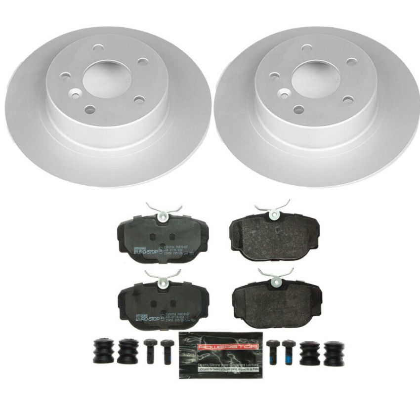 PowerStop ESK6152 Genuine Geomet Coated Rotors, ECE-R90 Brake Pads + Hardware Kit