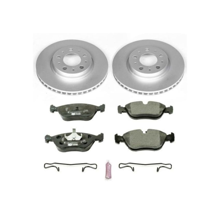PowerStop ESK572 Genuine Geomet Coated Rotors, ECE-R90 Brake Pads + Hardware Kit