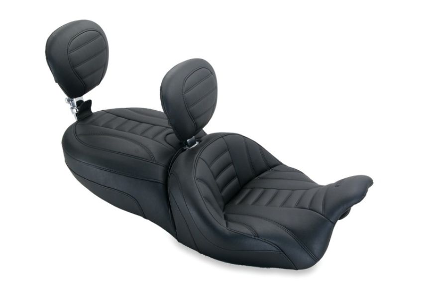 Mustang Motorcycle 79595 Mustang 15-21 Harley Freewheeler Std Touring Deluxe 1PC Seat w/Driver and Passenger Backrest - Black
