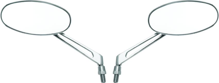 BikeMaster 600806 Oval Mirror Machined Arm w/10mm/Yam 10mm/HD Adapters - Pair - Chrome