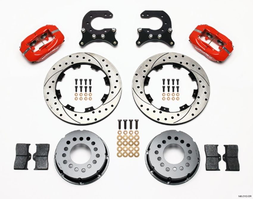 Wilwood 140-2112-DR Forged Dynalite P/S Rear Kit Drilled Red Chev 12 Bolt w C-Clips