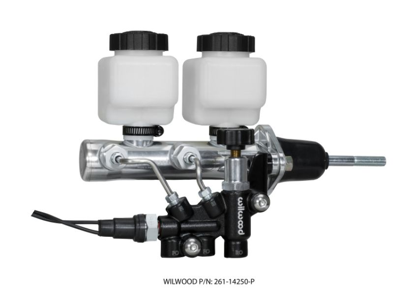 Wilwood 261-14250-P Tandem Remote M/C Kit w L/H Brkt & Prop Valve - 15/16in Bore Ball Burnished-W/Pushrod