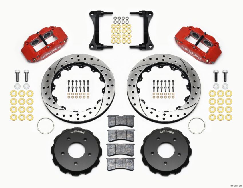 Wilwood 140-13880-DR Narrow Superlite 4R Front Hat Kit 12.88in Drill Red 2007-Up Jeep Wrangler