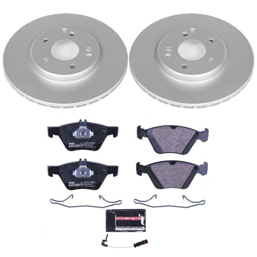 PowerStop ESK2926 Genuine Geomet Coated Rotors, ECE-R90 Brake Pads + Hardware Kit