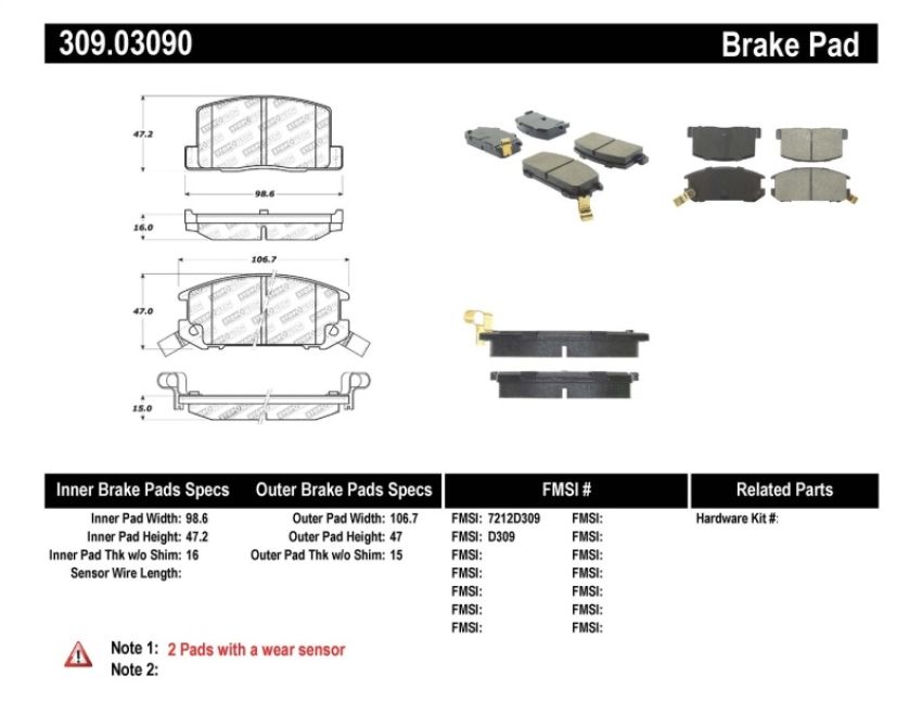Stoptech 309.03090 Performance Brake Pads