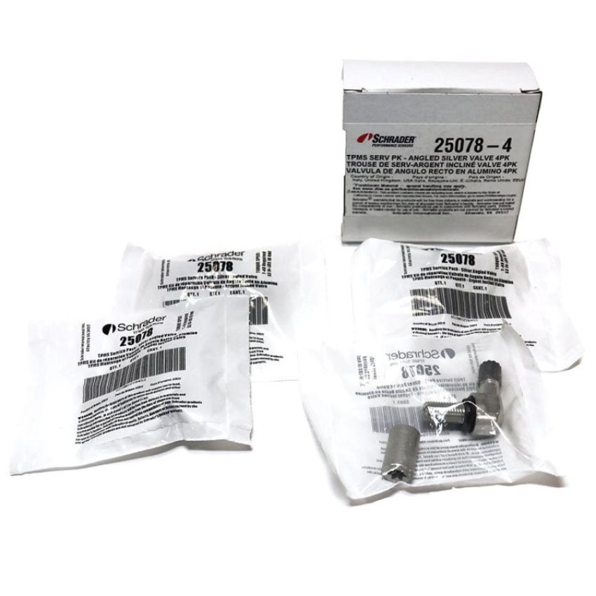 SCHRADER VALVES 25078-4 Angled Silver Aluminum Valve Assembly for Schrader 90 Degree EZ-sensor - 4 Pk