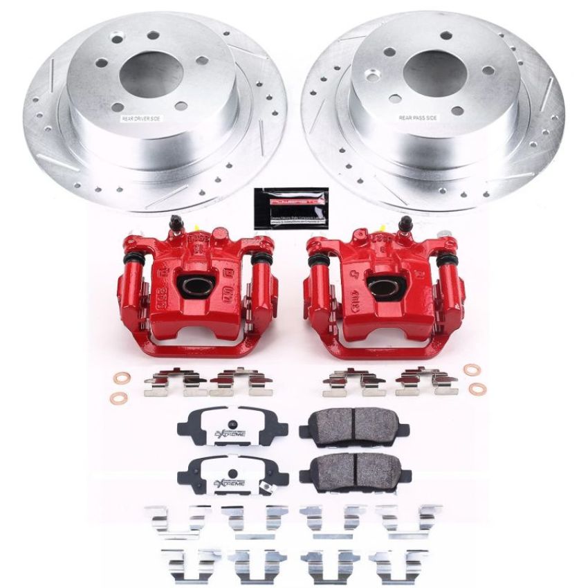 PowerStop KC098B-26 Z26 Street Performance Ceramic Brake Pad, Drilled Slotted Rotor, and Caliper Kit