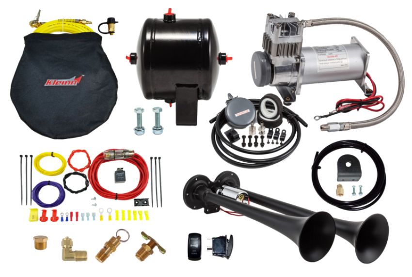 Kleinn Air Horns HKUTV Kleinn Dual Black Horn Kit w/ 150 PSI Waterproof 0.5 gal Air Tank