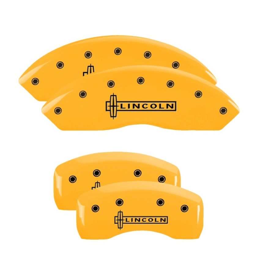 MGP 36018SLCNYL 4 Caliper Covers Engraved Front & Rear Lincoln Yellow finish black ch