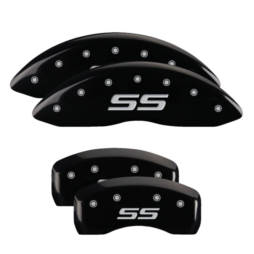 MGP 14217SSS4BK 4 Caliper Covers Engraved Front & Rear Monte Carlo style/SS Black finish silver ch