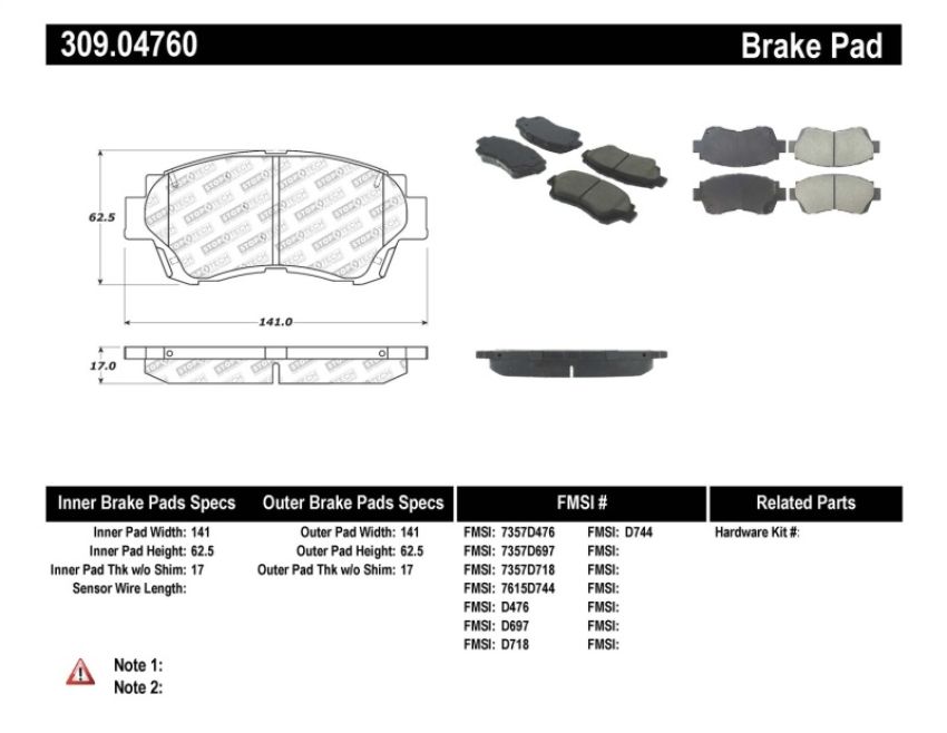 Stoptech 309.04760 Performance Brake Pads
