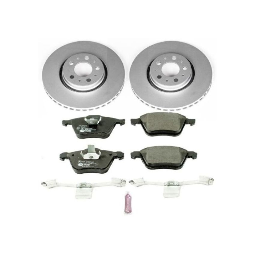 PowerStop ESK3063 Genuine Geomet Coated Rotors, ECE-R90 Brake Pads + Hardware Kit