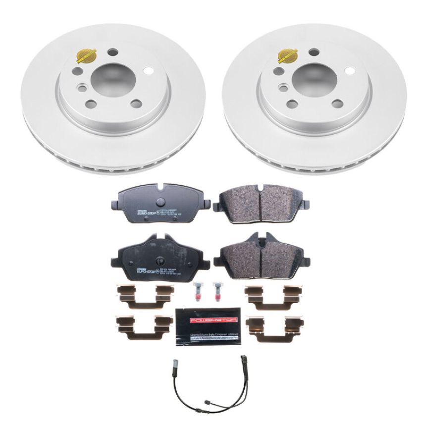 PowerStop ESK7977 Genuine Geomet Coated Rotors, ECE-R90 Brake Pads + Hardware Kit