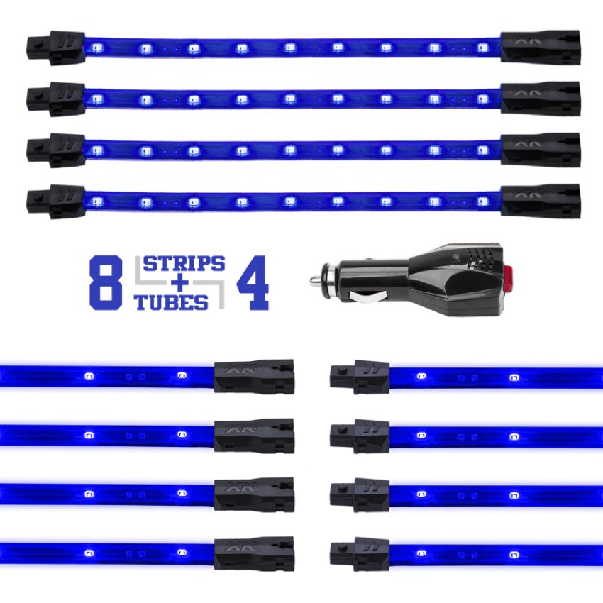 XKGLOW XK041005-B XK Glow Single Color  UnderglowLED Accent Light Car/Truck Kit Blue - 8x24In Tube + 4x8In Strip