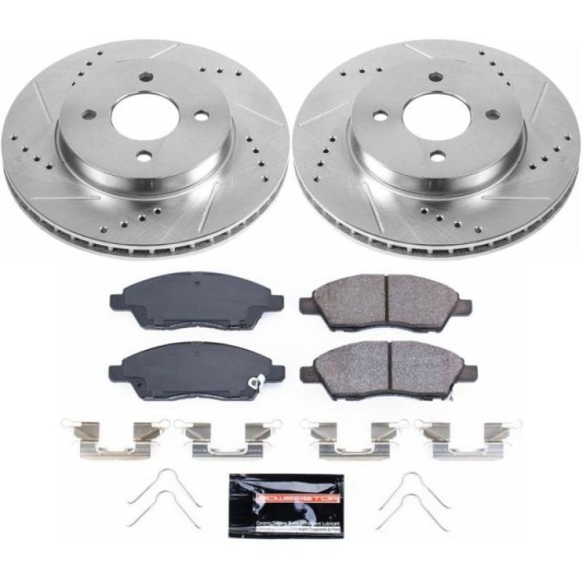 PowerStop K6096 Z23 Daily Driver Carbon-Fiber Ceramic Brake Pad and Drilled & Slotted Rotor Kit