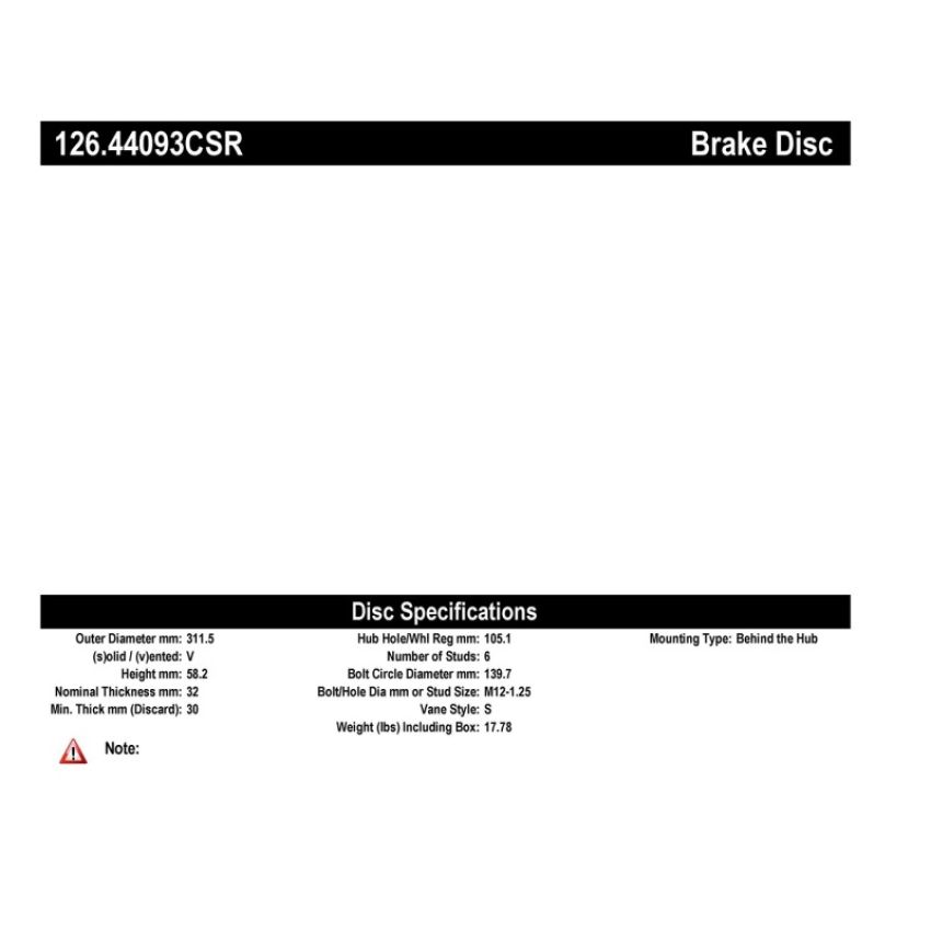 Stoptech 126.44093CSR Cryo Slotted Sport Brake Rotor - Right