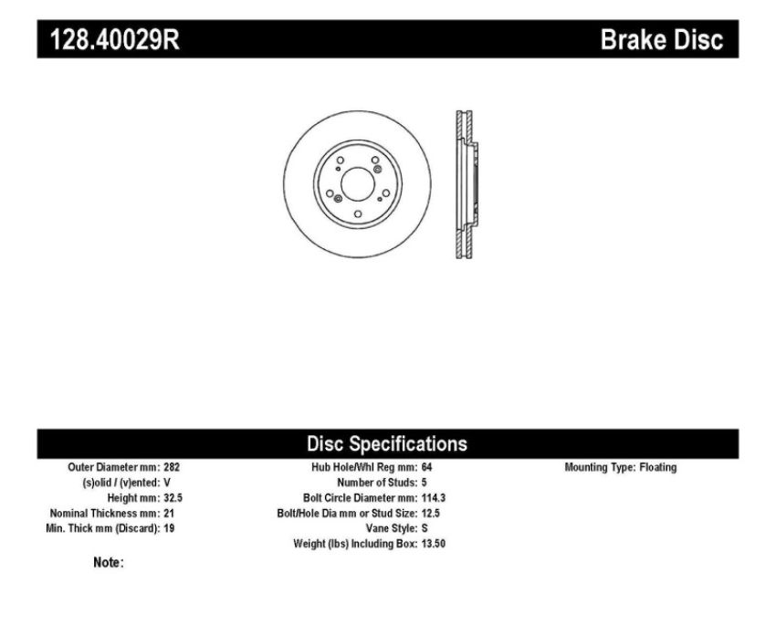 Stoptech 128.40029R Drilled Sport Brake Rotor