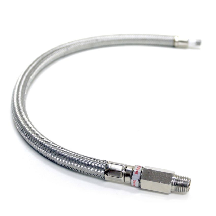 Kleinn Air Horns 30102 Kleinn 18In Stainless Steel Braided Leader Hose w/ Check Valve-1/8In M NPT Inlet/ 1/4In M NPT Outlet