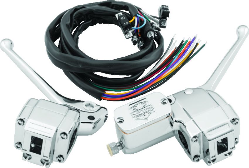 Bikers Choice 488814 73-81 Big Twin & XL Chrome Handlebar Control Kit W/Black Switches