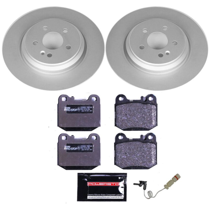 PowerStop ESK5261 Genuine Geomet Coated Rotors, ECE-R90 Brake Pads + Hardware Kit