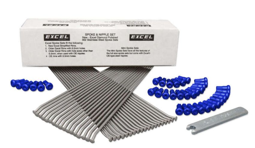 Excel XS8-48197B Rear Spoke/Blue Nipple Set (w/ Wrench) - 8 Gauge / 36 Qty - Blue