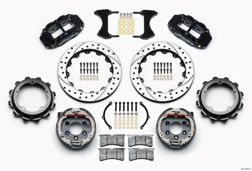 Wilwood 140-12435-D Narrow Superlite 4R Rear P-Brk Kit 12.88in Drilled Strange Eng Floater 3.49in Offset