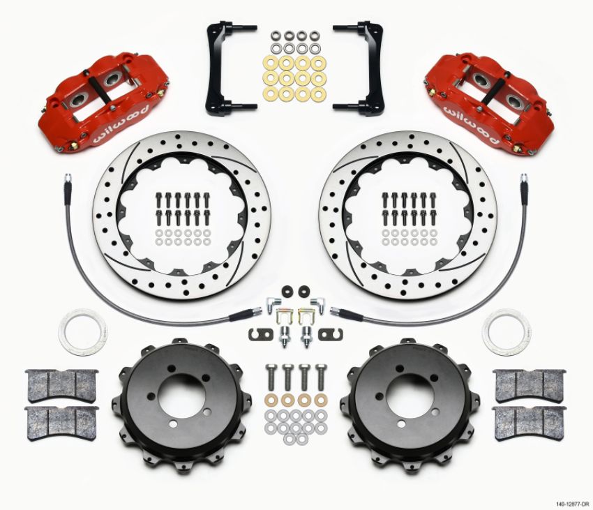 Wilwood 140-12877-DR Narrow Superlite 4R Rear Kit 12.88in Drilled Red 2008-2012 Subaru WRX w/Lines