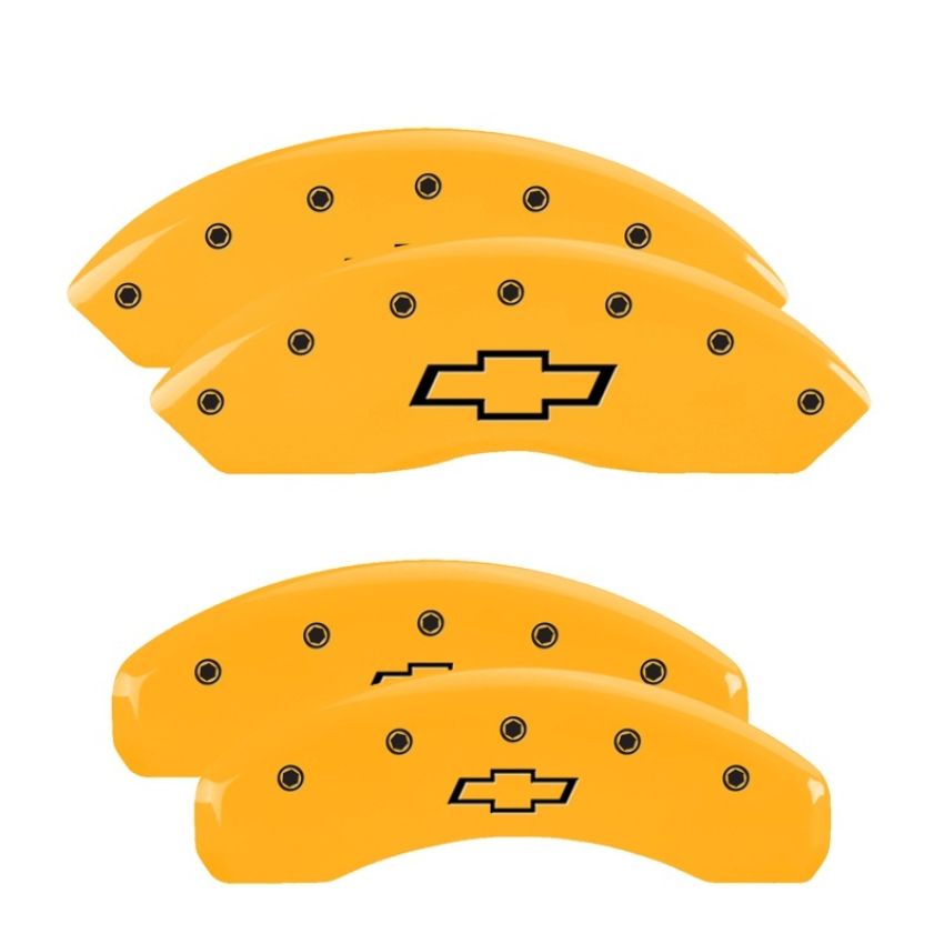 MGP 14240SBOWYL 4 Caliper Covers Engraved Front & Rear Bowtie Yellow finish black ch