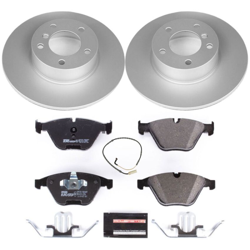 PowerStop ESK4678 Genuine Geomet Coated Rotors, ECE-R90 Brake Pads + Hardware Kit