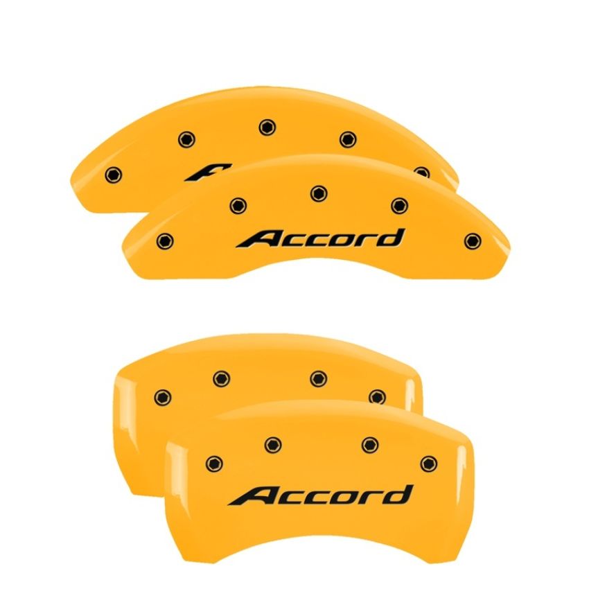MGP 20224SACCYL 4 Caliper Covers Engraved Front Accord Rear Accord Yellow Finish Black Char 2018 Honda Accord