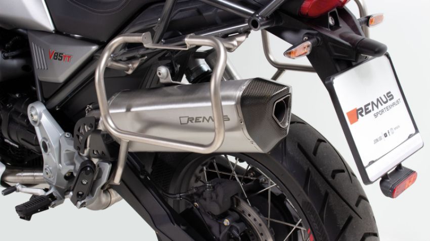 Remus 64582 455519 2019 Moto Guzzi V85 TT Black Hawk Stainless Steel Slip On