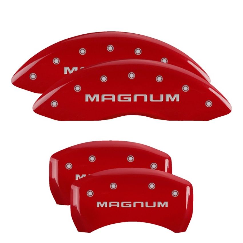 MGP 12005SMGMRD 4 Caliper Covers Engraved Front & Rear Magnum Red finish silver ch